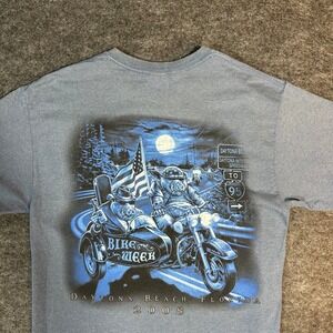 Gildan Daytona Bike Week 2008 Graphic T Shirt Mens Large Blue Hog Motorcycle